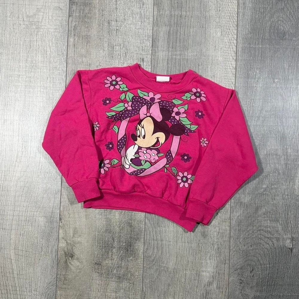 Kids girls vintage 90s Minnie Mouse Disney pink crewneck Wash n wear